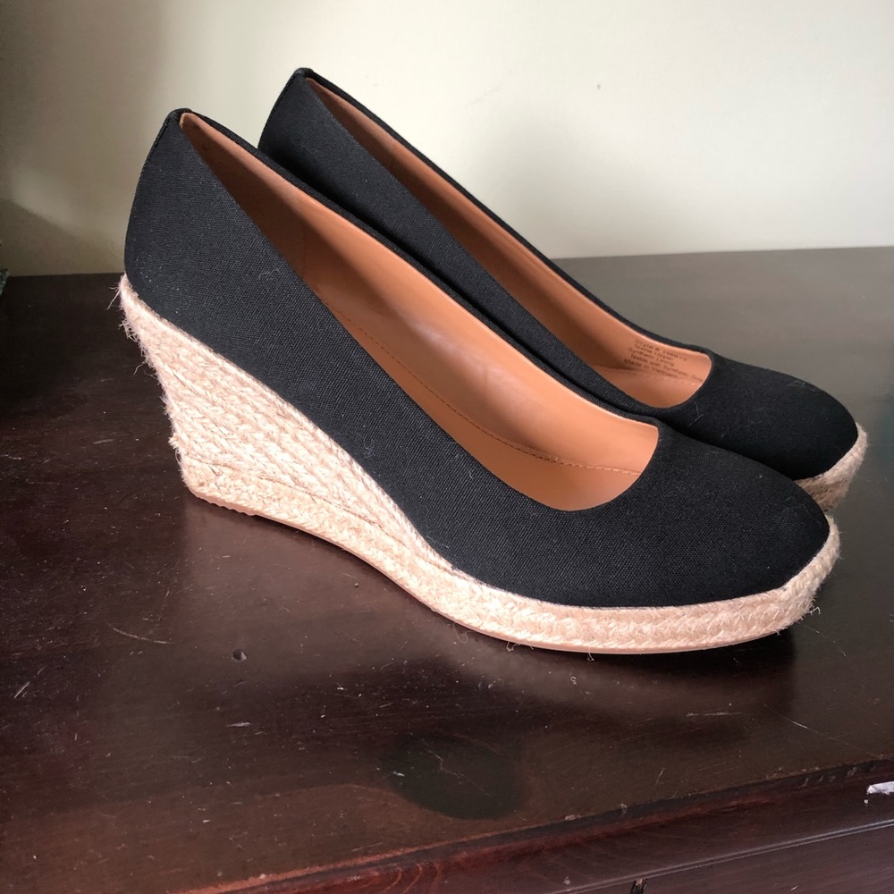 J Crew Factory black canvas espadrille wedges